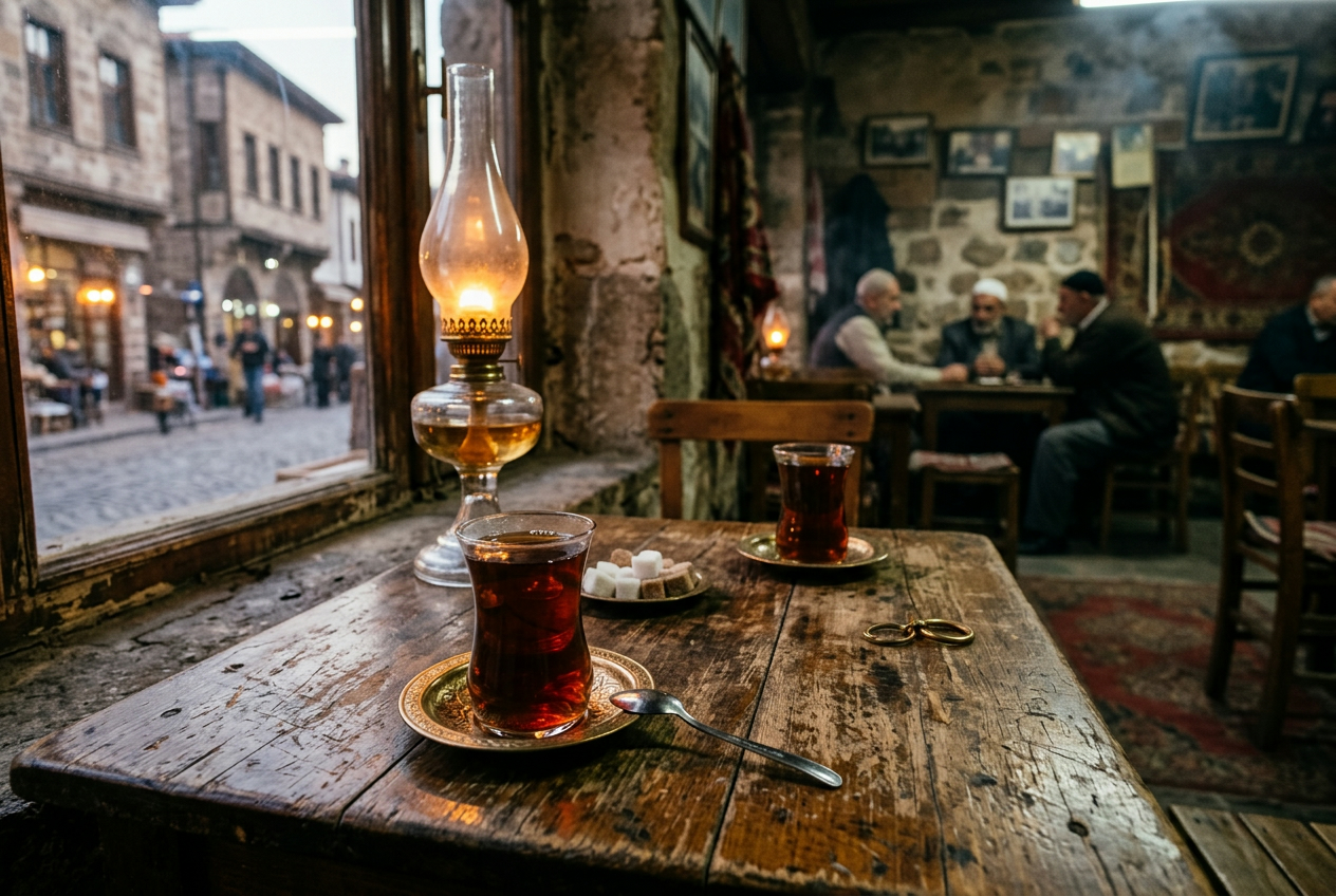 Morning çay in an Anatolian tea house