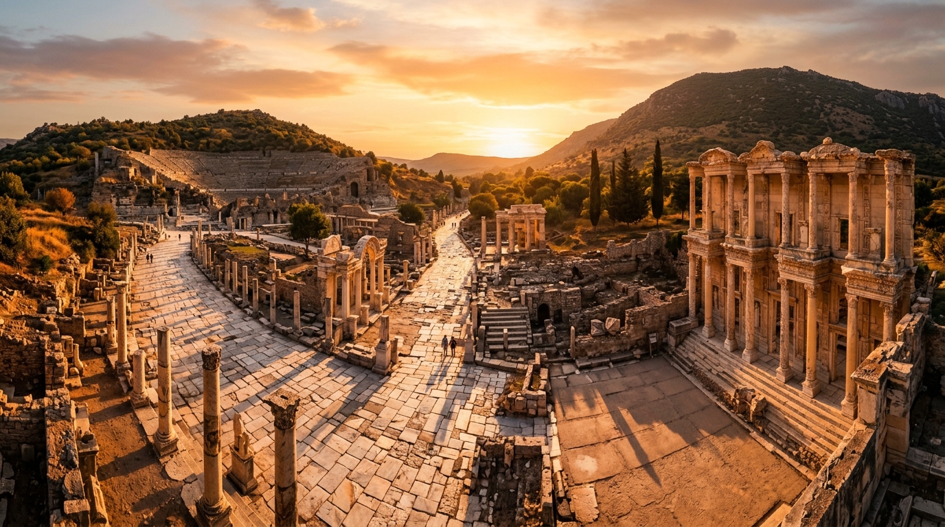 Ephesus ruins at golden hour