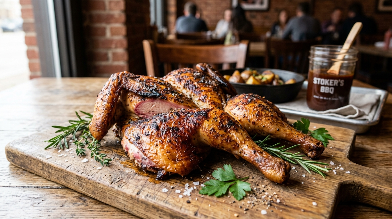 Spatchcock Smoked Chicken Recipe: Crispy & Juicy plated