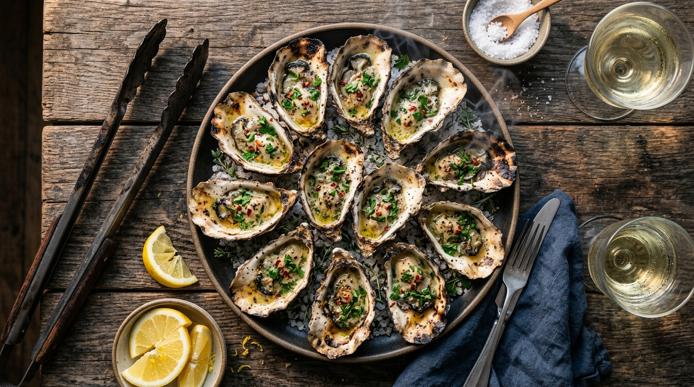 Grilled Oysters Recipe with Garlic Butter Sauce