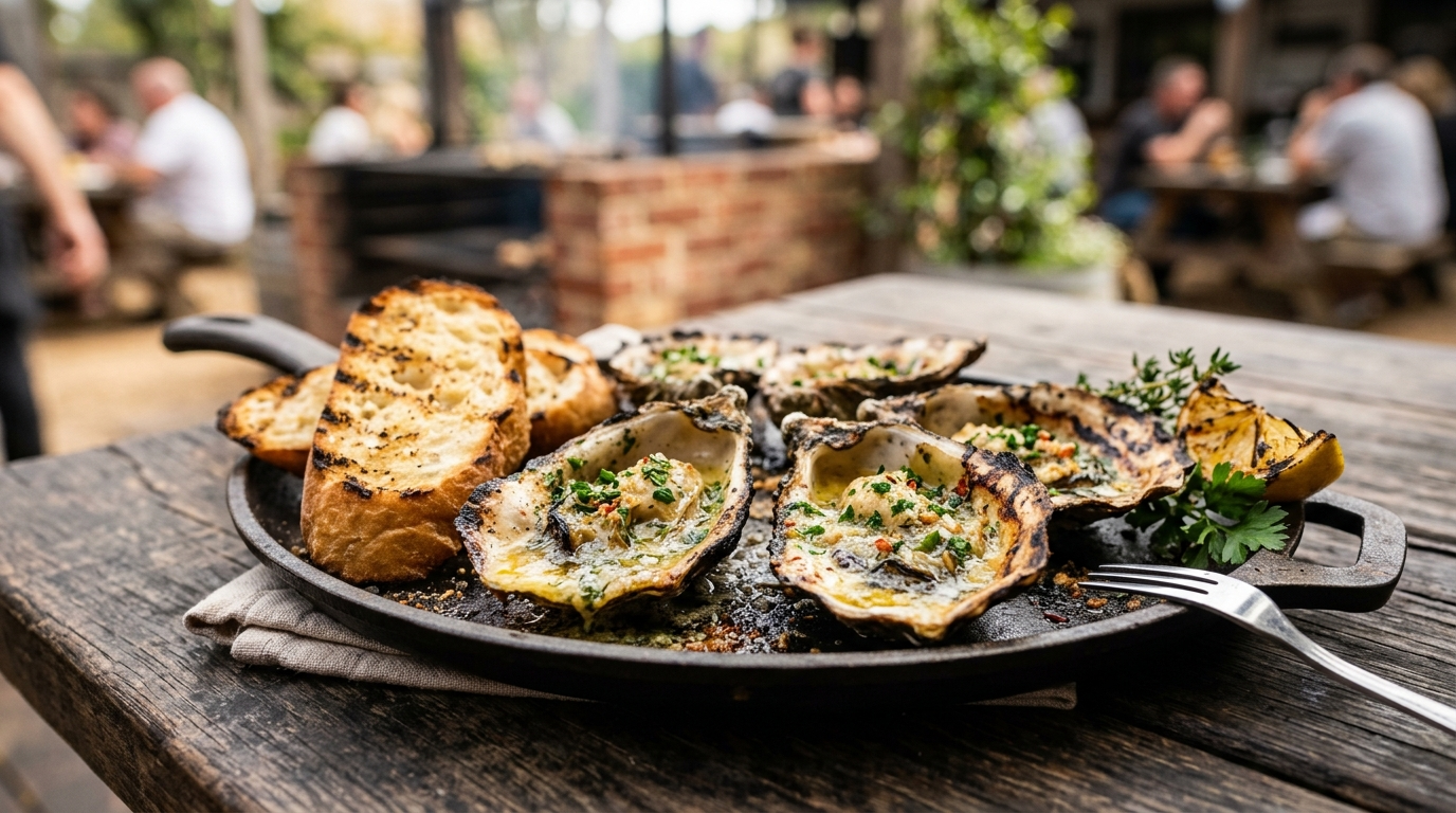 Grilled Oysters Recipe with Garlic Butter Sauce plated