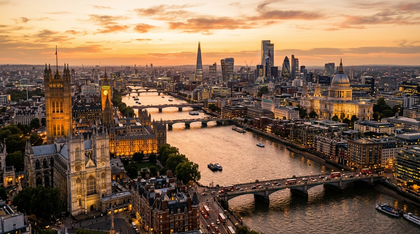 Westminster Abbey and St. Paul's Cathedral at golden hour