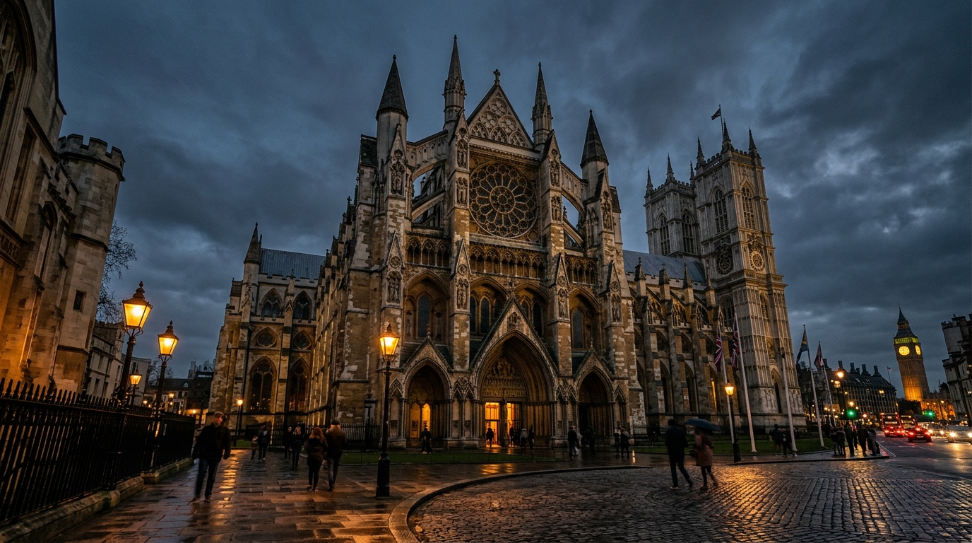 Westminster Abbey at dusk