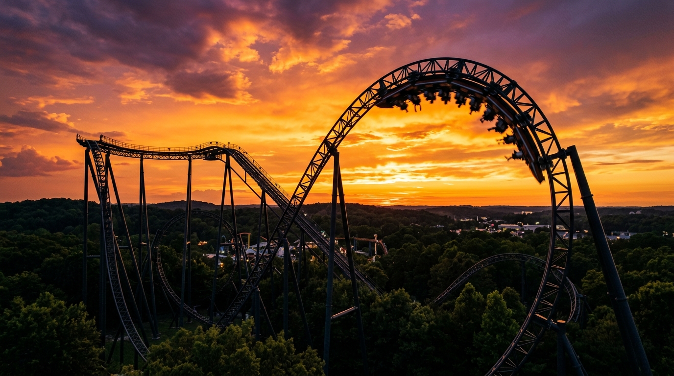 Achterbahn im Sonnenuntergang