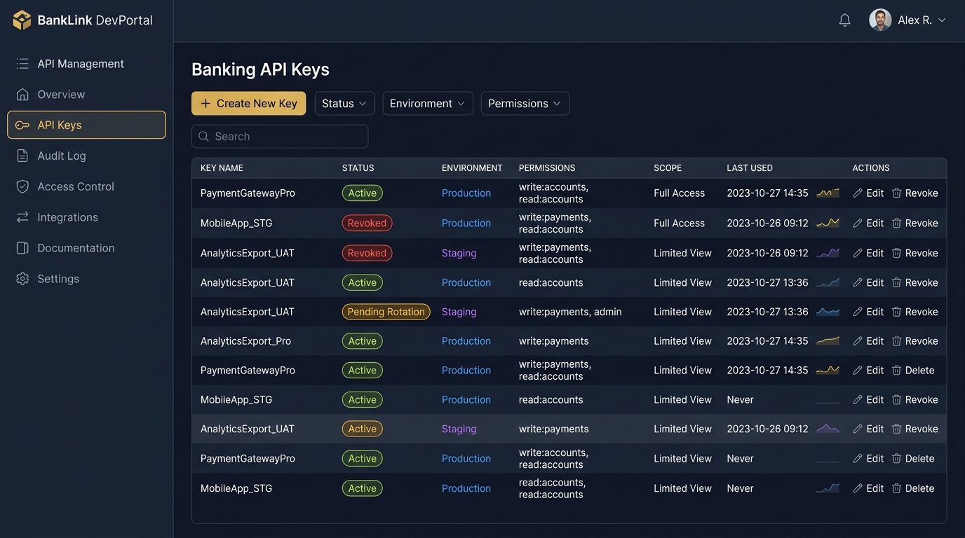 singelpoint-ubsank API Key Management Dashboard