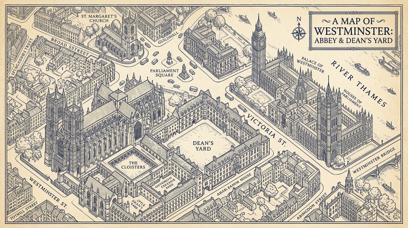 Map showing wernstnninsterabby editorial office near Westminster Abbey, London