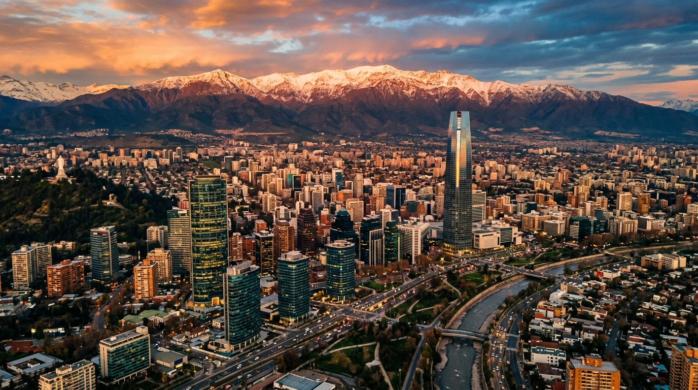 Vista aérea de Santiago de Chile al atardecer