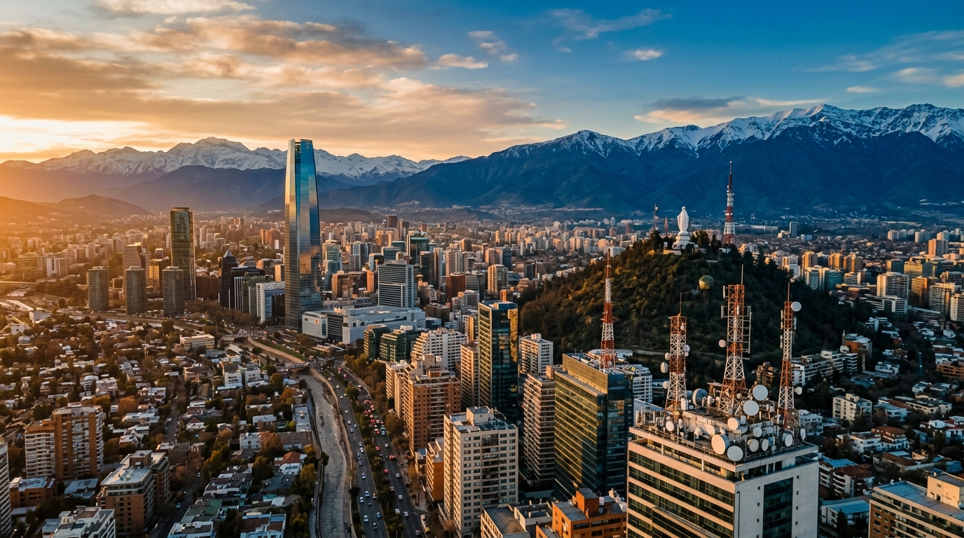 Santiago de Chile con antenas de telecomunicaciones