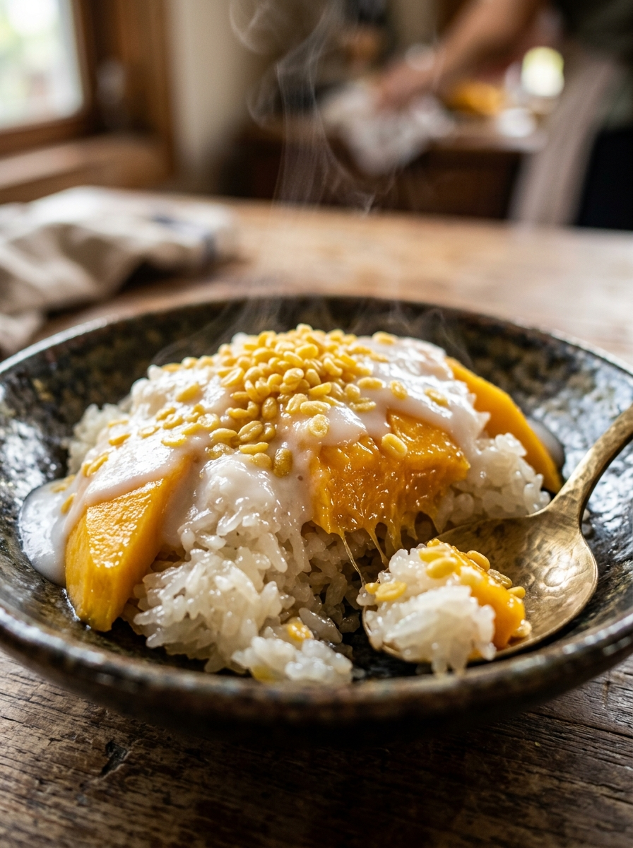 Mango Sticky Rice Recipe Thai Style at Home closeup detail