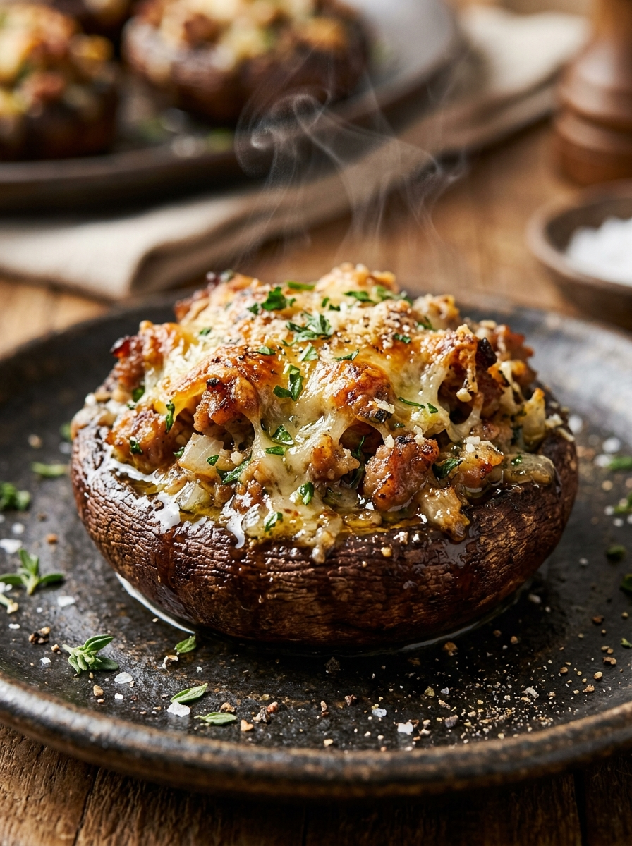 Turkey Stuffed Mushrooms Recipe - Easy and Delicious closeup detail