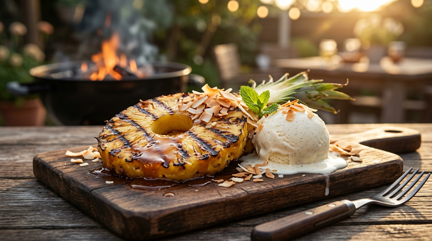 Grilled Pineapple Rum Glaze Recipe - Sweet Fire Dessert plated