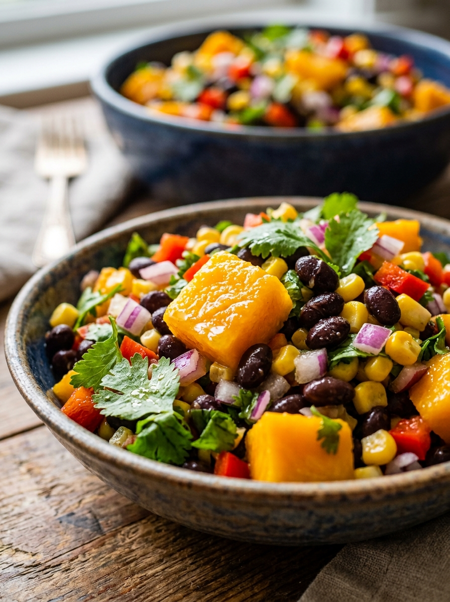 Mango Black Bean Salad Recipe Vegan - Fresh and Easy closeup detail