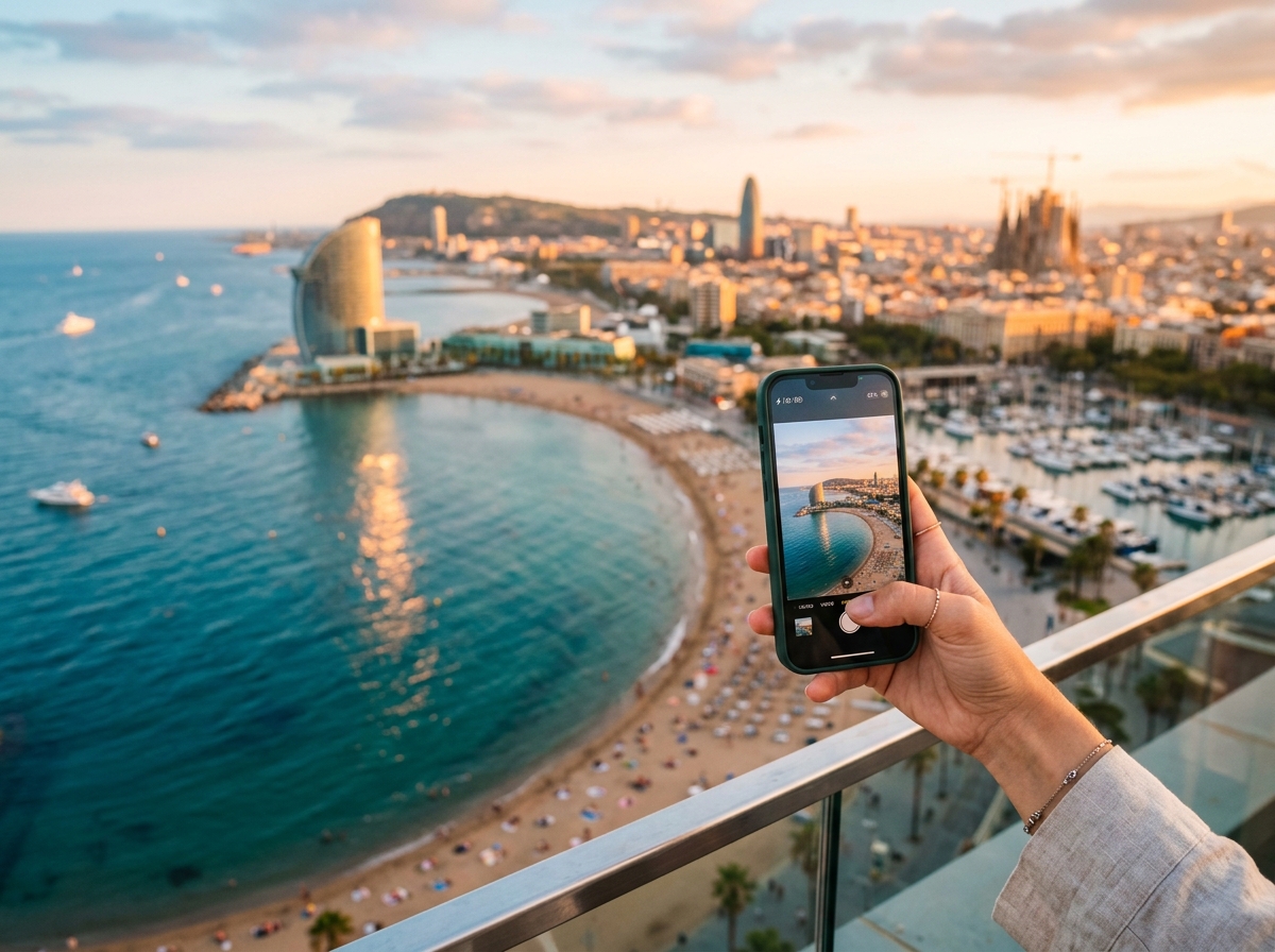 Vista de España con teléfono móvil mostrando señal de red