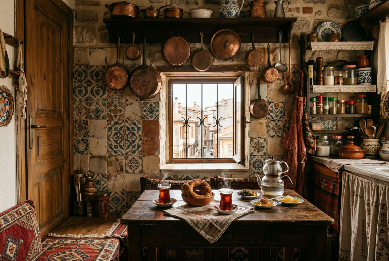 A traditional İstanbul kitchen bathed in morning light