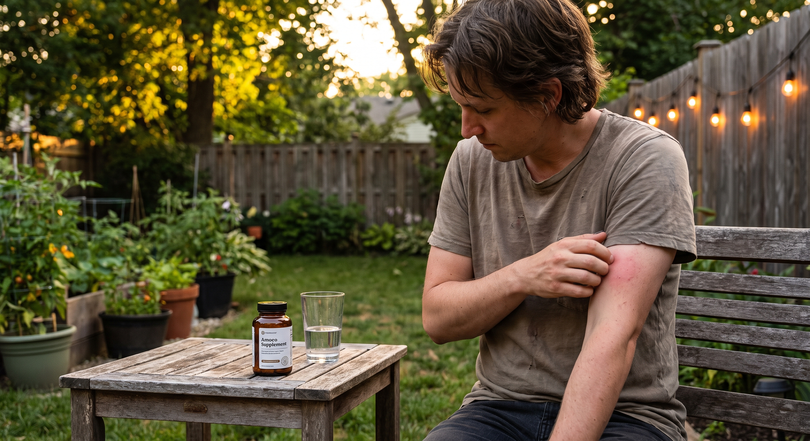 Person scratching a mosquito bite despite taking vitamin B supplements, illustrating the myth failing