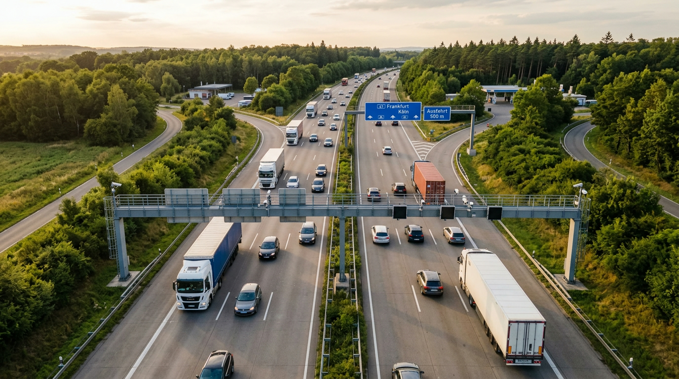 Deutsche Autobahn mit Mautbrücke