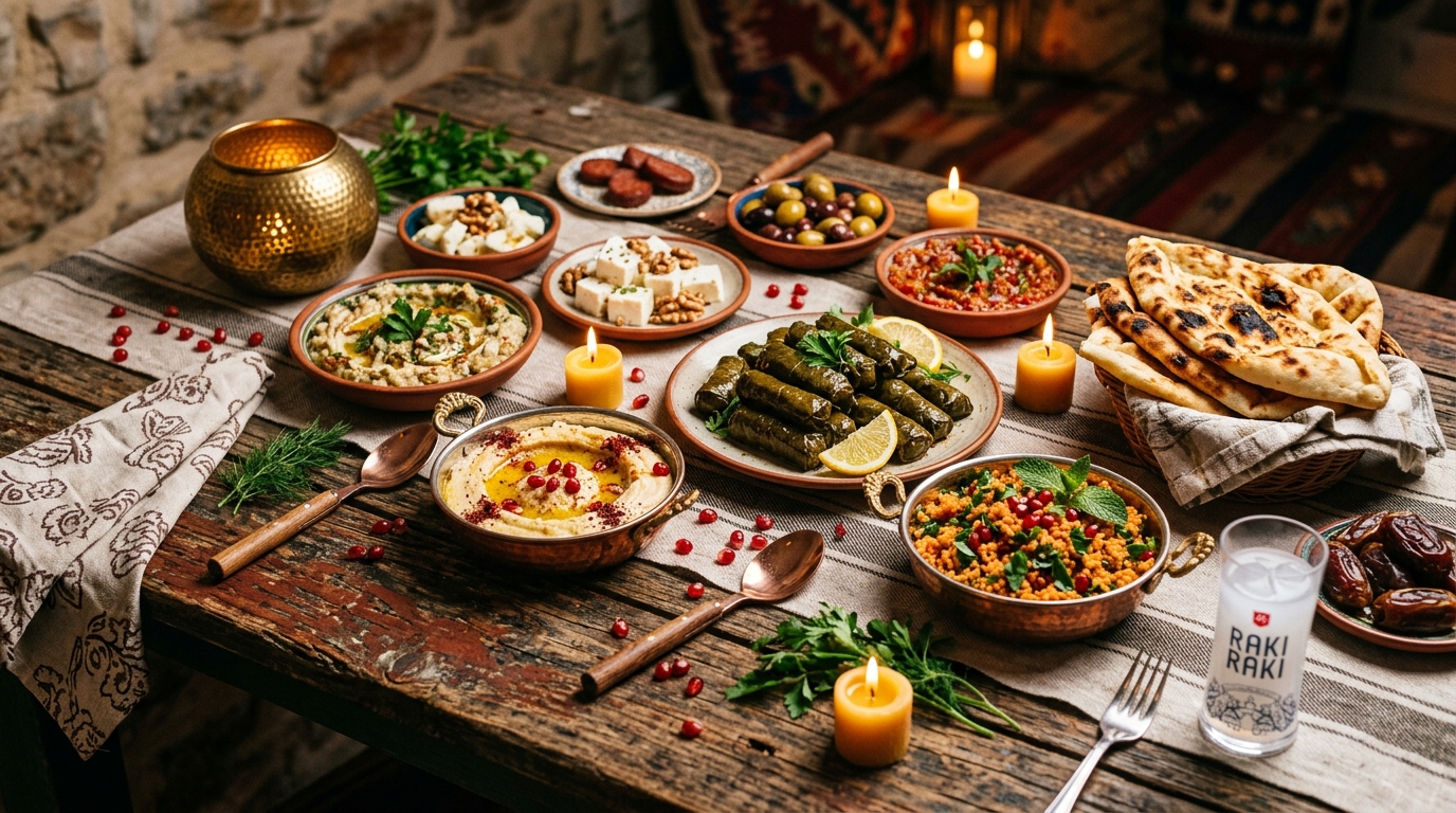 Rustic Turkish kitchen spread
