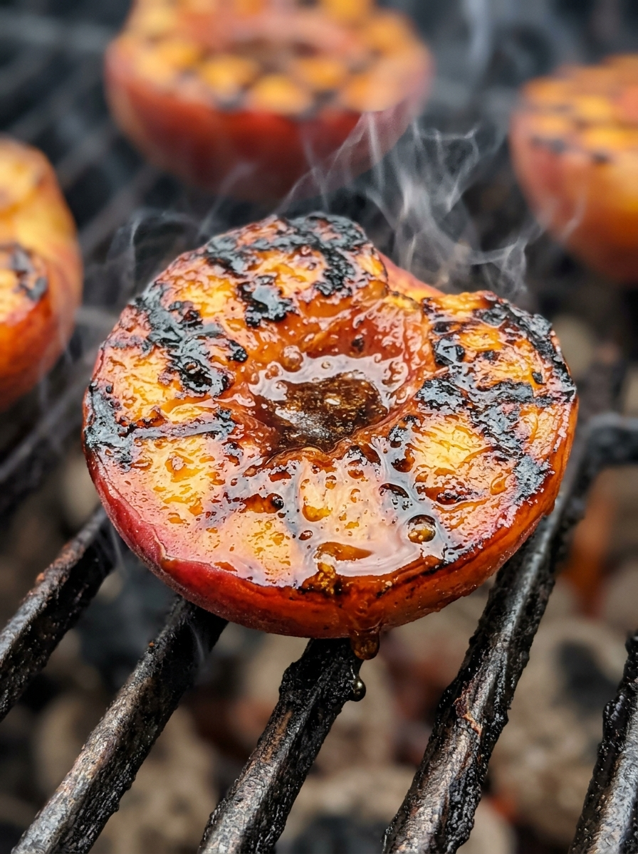 Grilled Peaches Recipe with Brown Sugar Glaze closeup detail