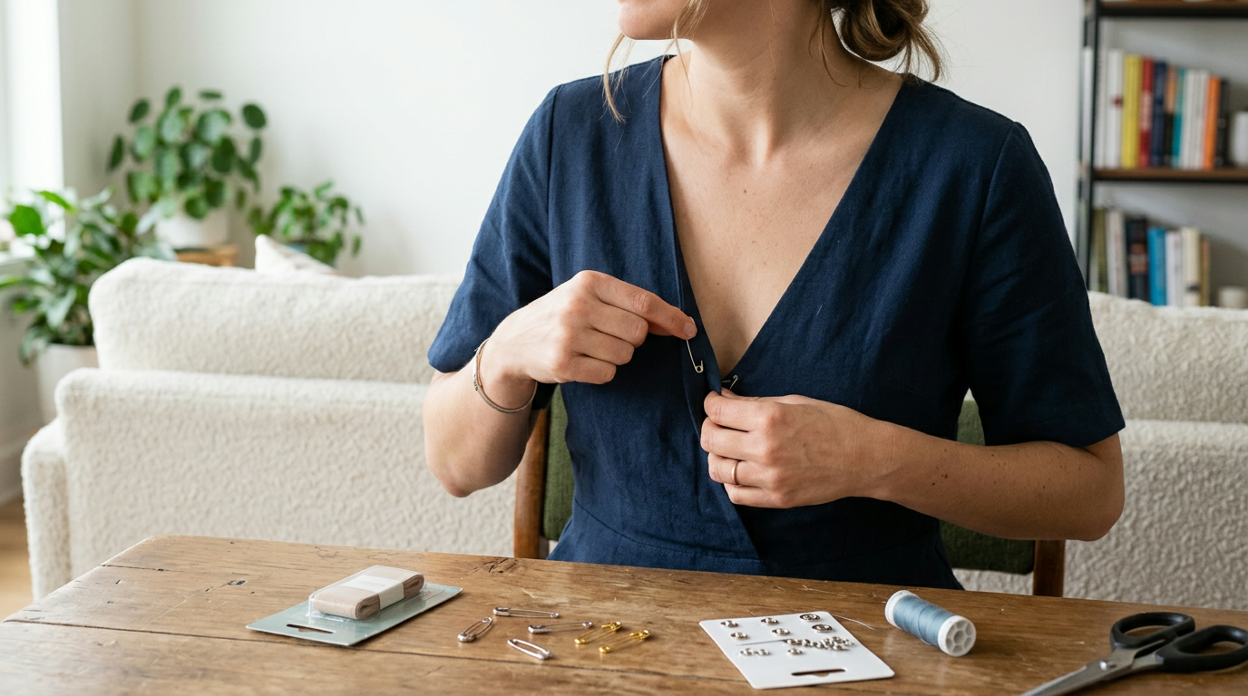 Fix a Deep V Neck Dress Without Sewing: 4 Easy Options