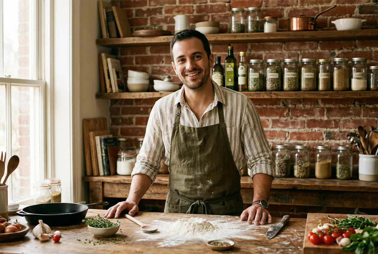 Doğukan Aydemir in his kitchen