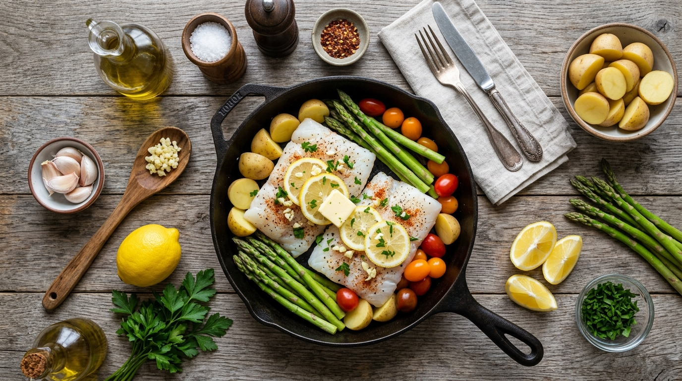 One Pan Lemon Garlic Cod Recipe (30 Minutes) ingredients