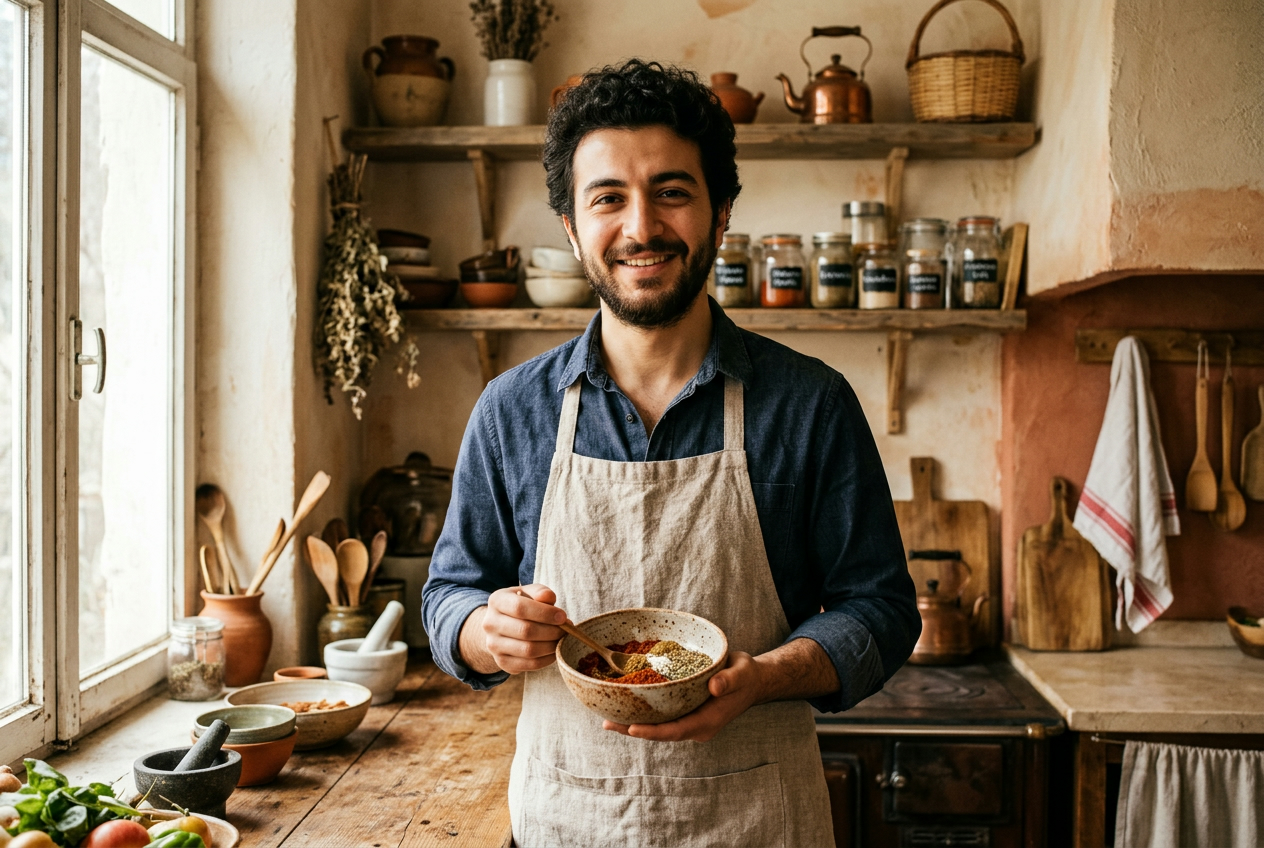 Doğukan Aydemir in his kitchen