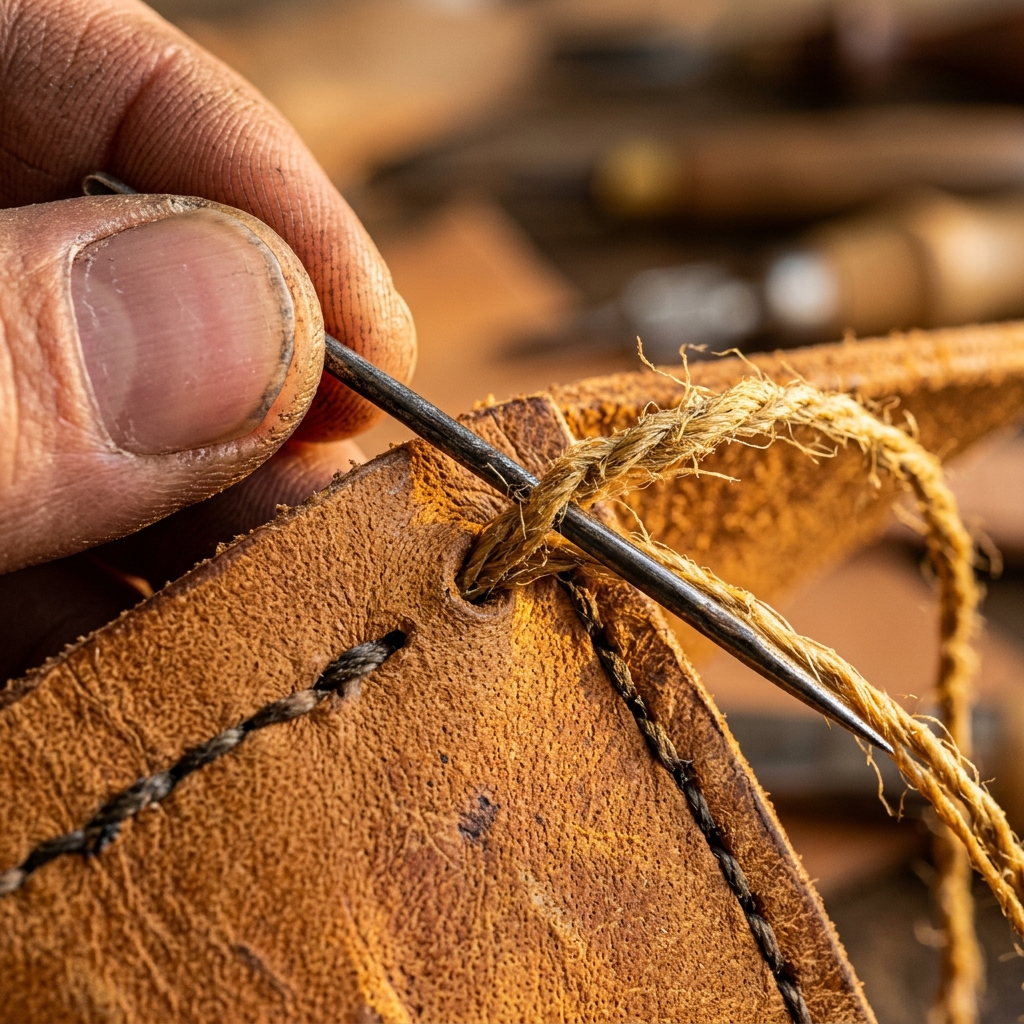 Hand-stitching leather