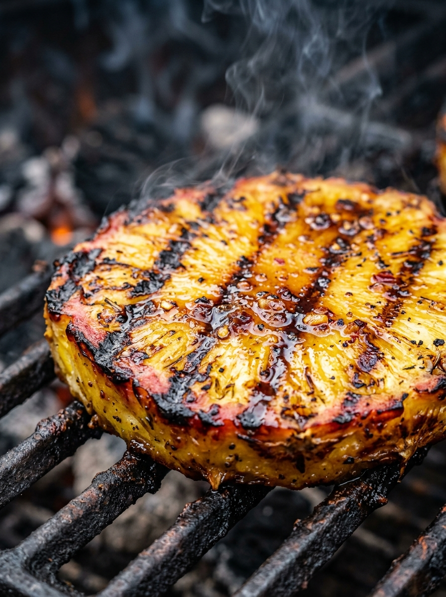 Grilled Pineapple Rum Glaze Recipe - Sweet Fire Dessert closeup detail