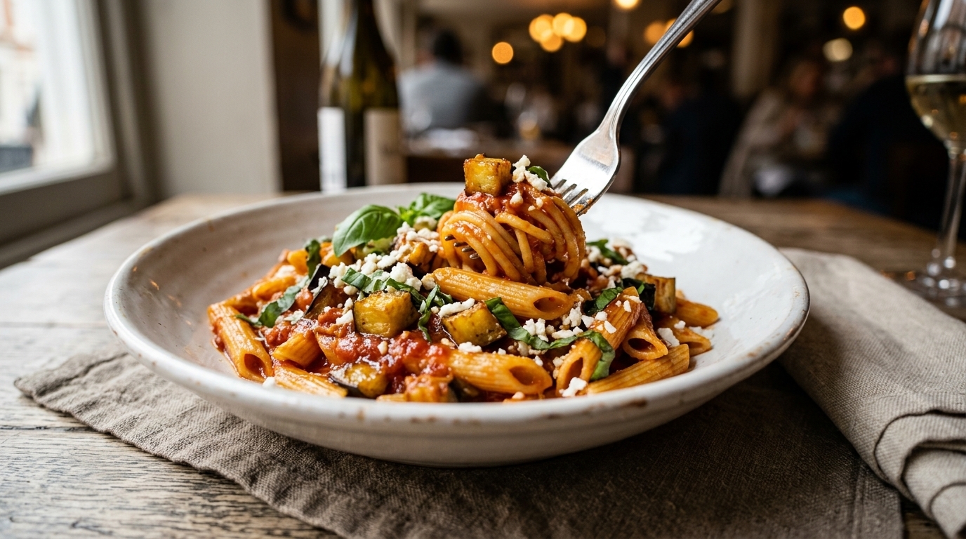 Penne alla Norma Recipe - Authentic Sicilian Classic plated