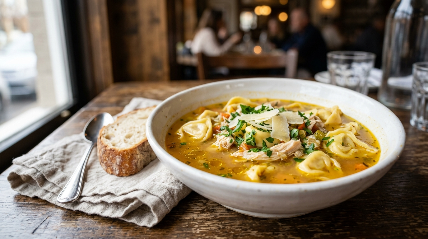 Chicken Tortellini Soup Recipe Ready in 30 Min plated