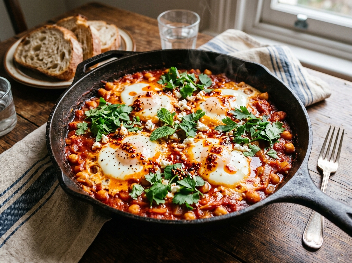 Shakshuka with Harissa & Chickpeas