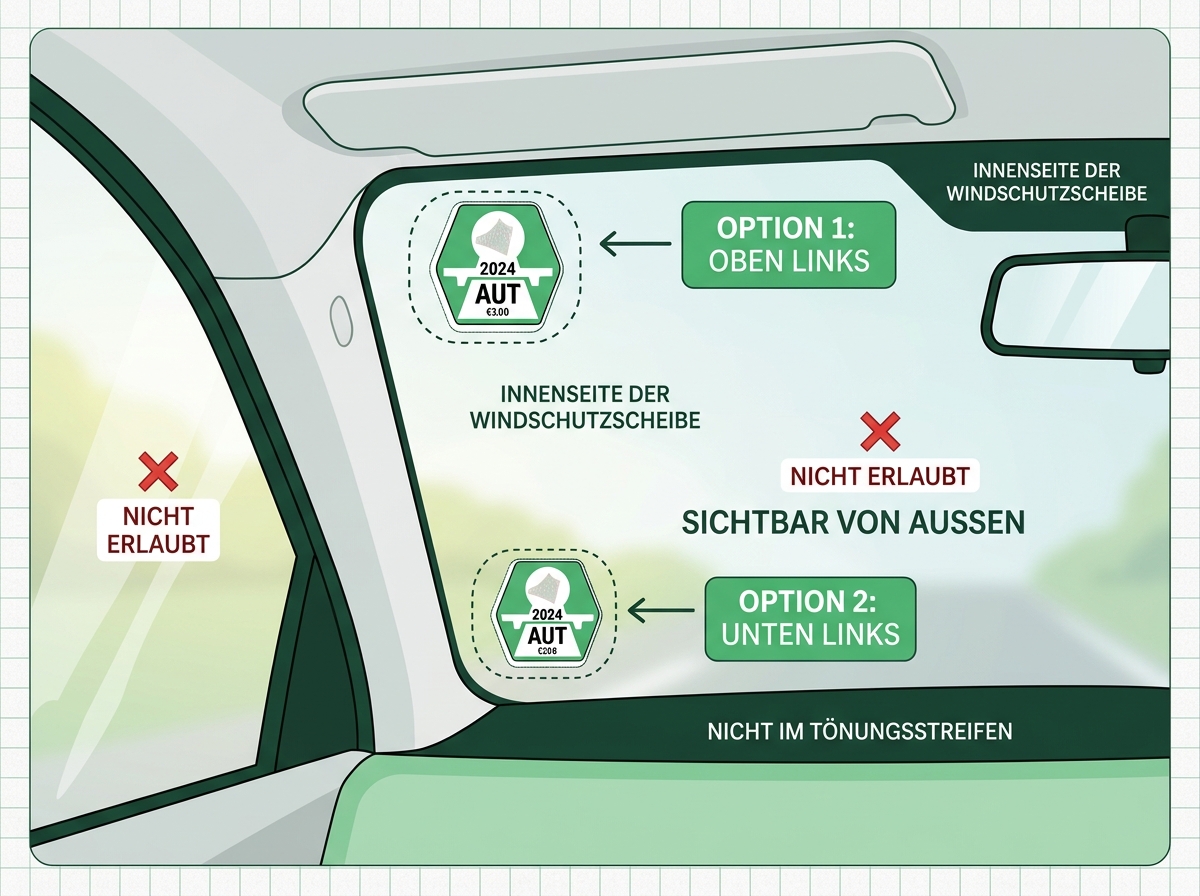 Vignettenposition auf der Windschutzscheibe