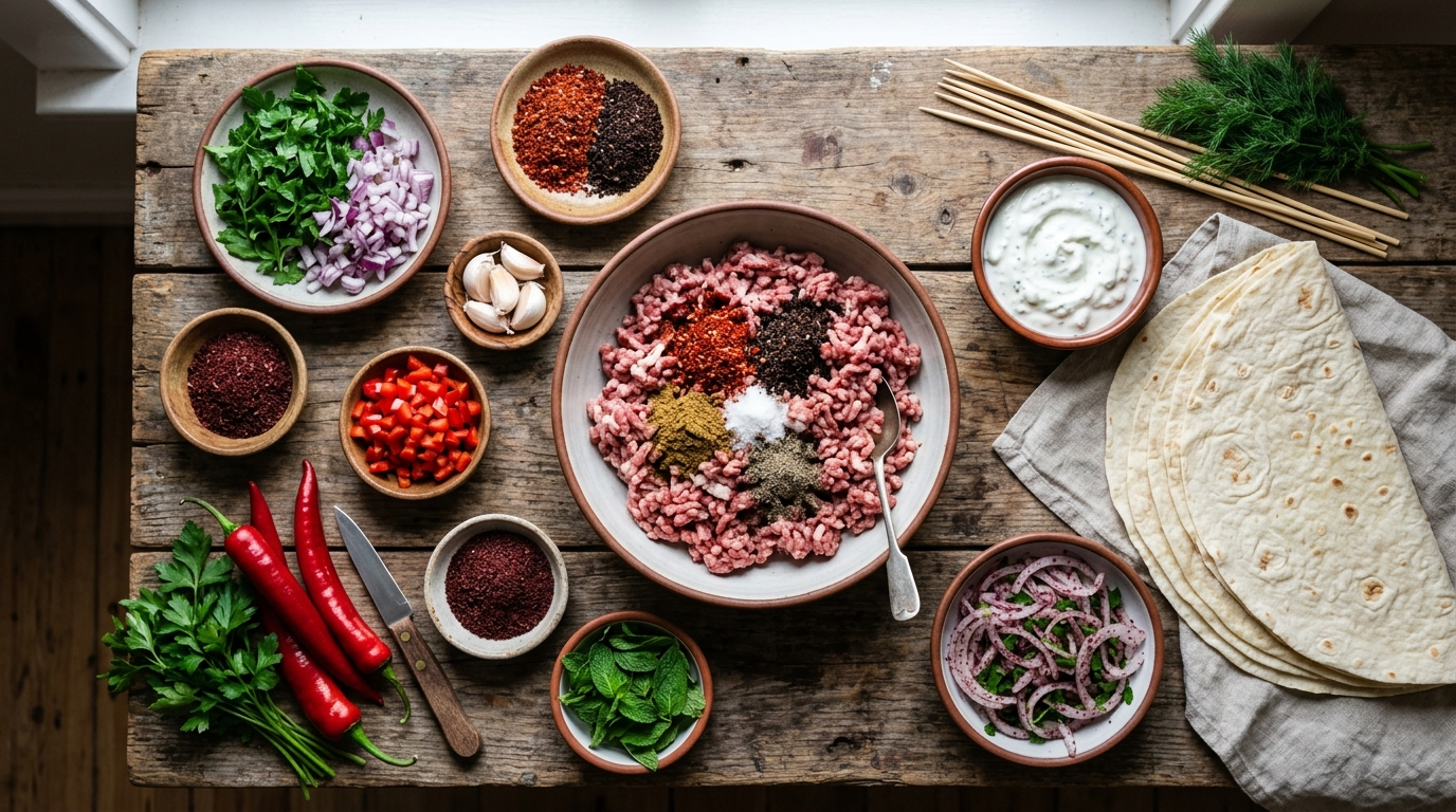 Adana Kebab Recipe Turkish: Authentic Spicy Lamb ingredients