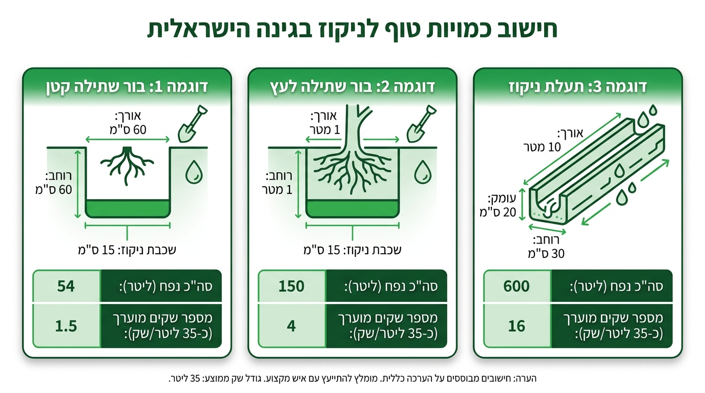 שקי טוף ערוכים לפני פיזור בגינה