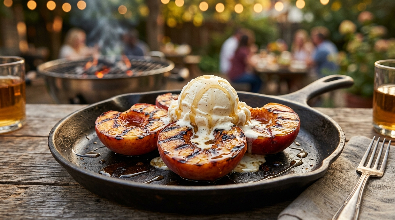 Grilled Peaches Recipe with Brown Sugar Glaze plated