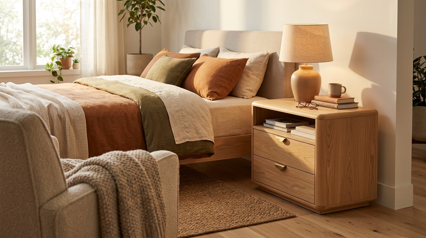 2026 Bedside Table Trends: Warmth, Curves & Storage