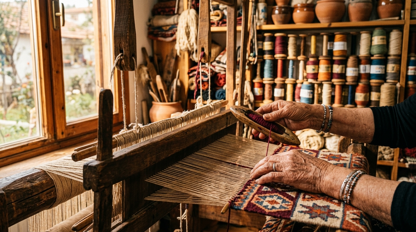 Funda working on a traditional Turkish craft in her workshop