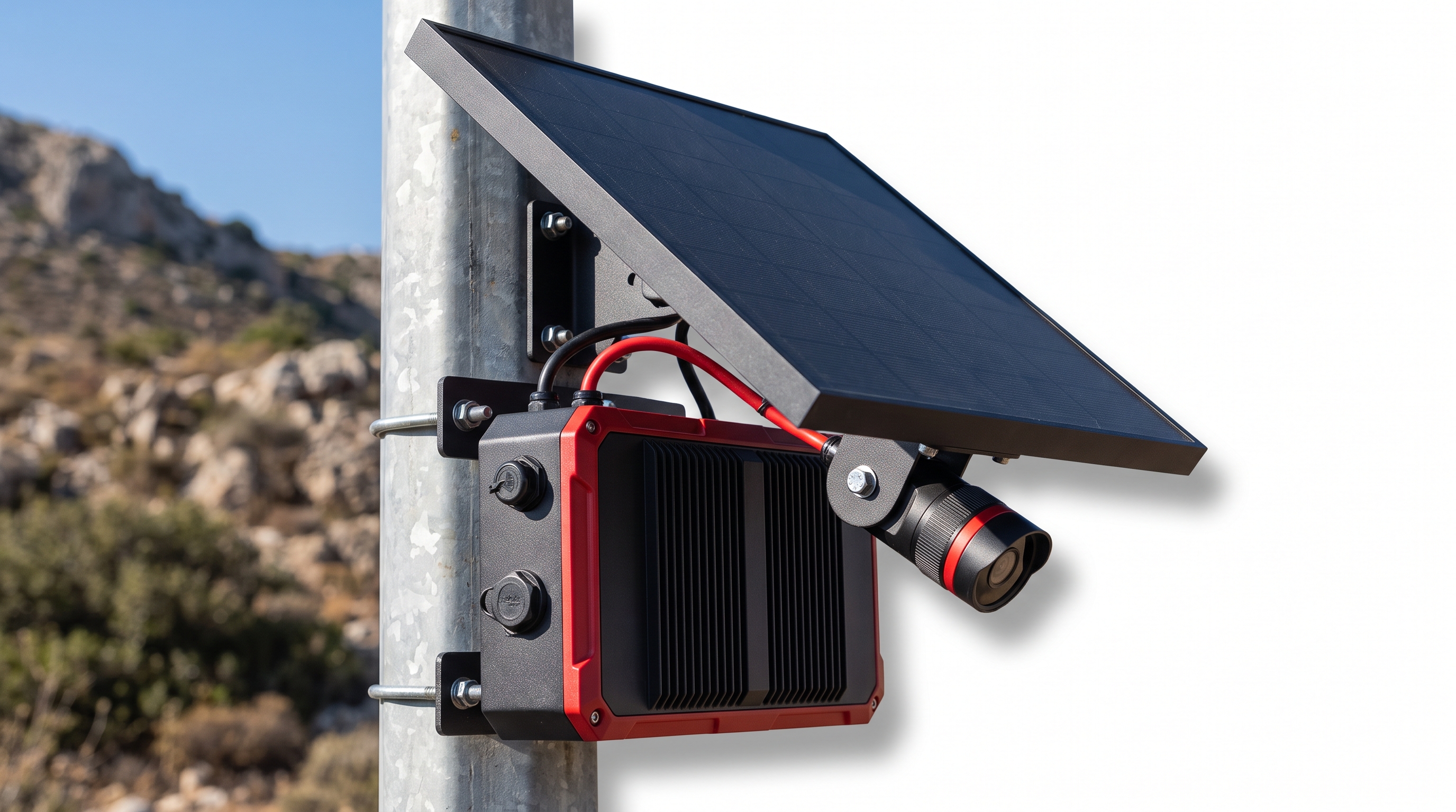 מצלמת אבטחה סלולרית 4G סולארית מותקנת על עמוד בחניון קרוואנים
