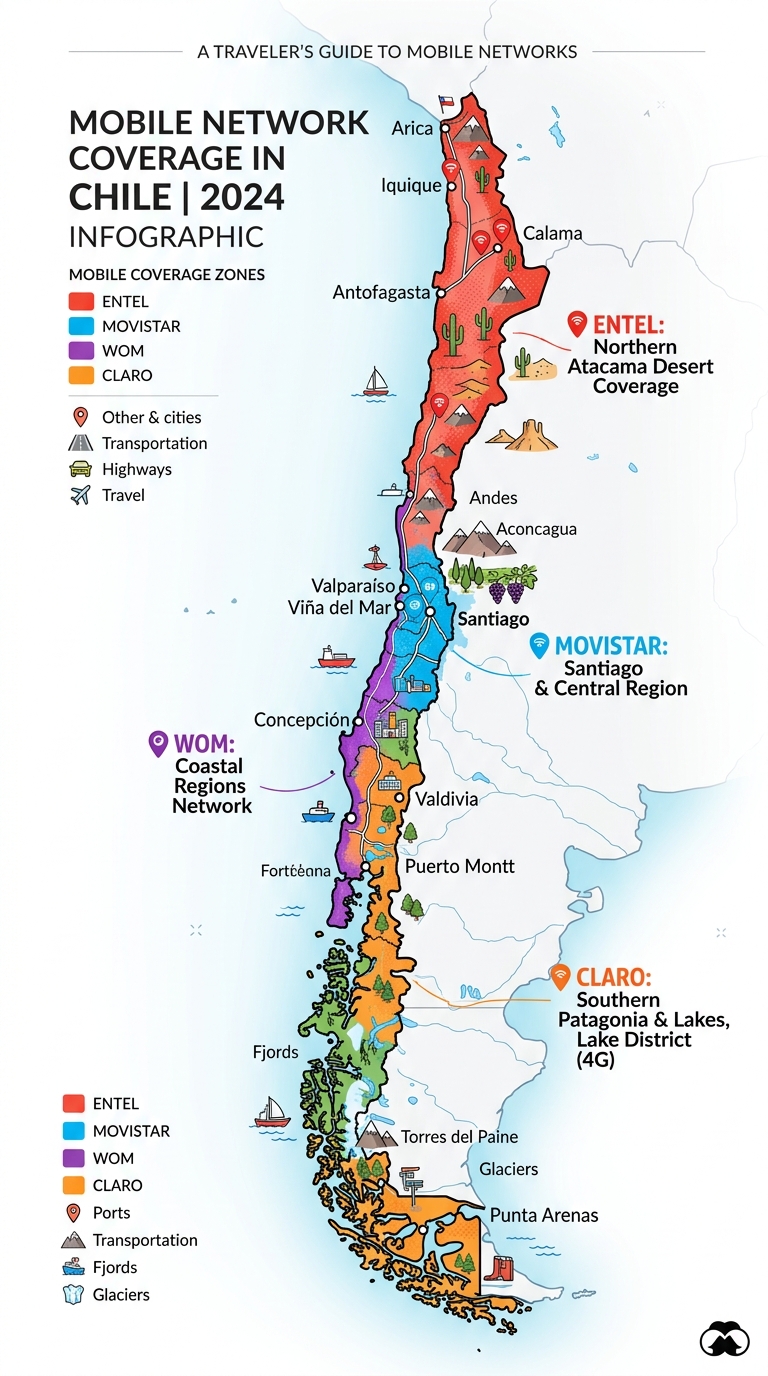 Mapa de cobertura de operadores móviles en Chile