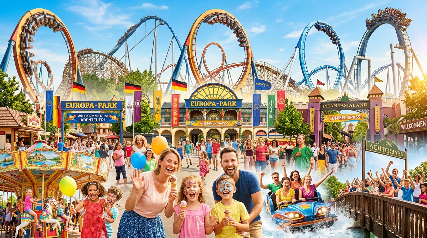 Freizeitparks in Deutschland – bunte Achterbahnen und jubelnde Familien