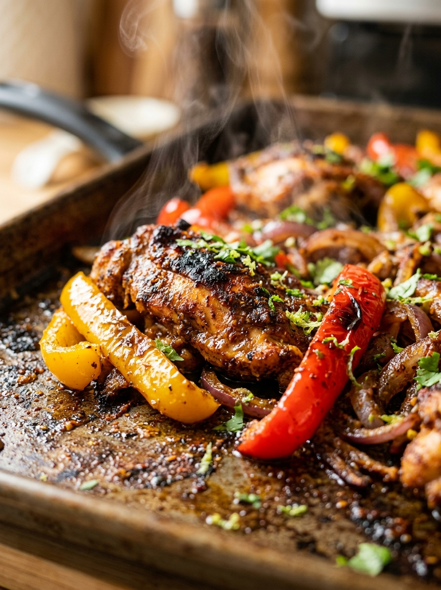 Sheet Pan Chicken Fajitas (Easy 30-Minute Dinner) closeup detail