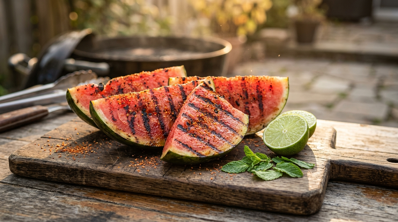 Grilled Watermelon Recipe with Tajin - Bold BBQ Dessert plated