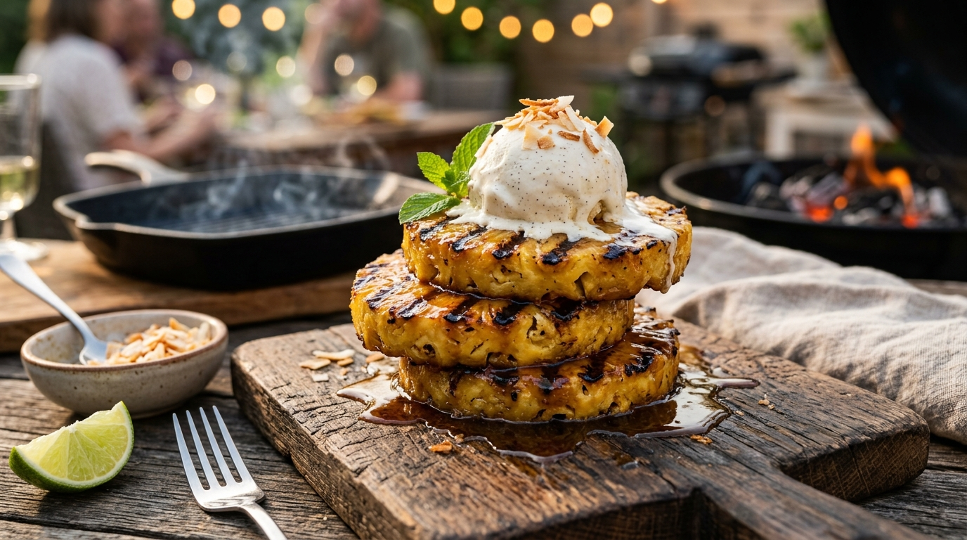Grilled Pineapple Rum Glaze Recipe - Sweet Fire Dessert plated