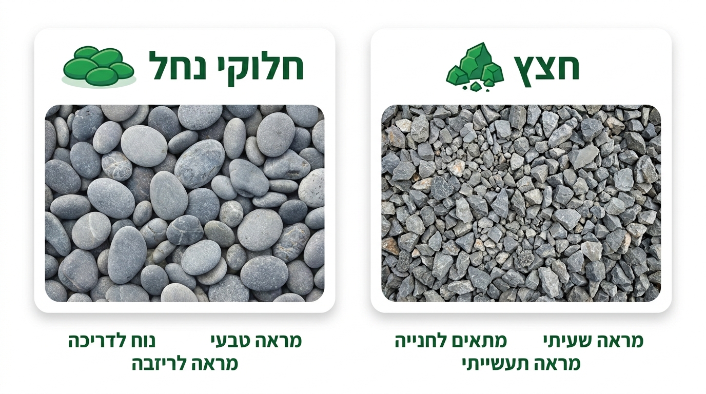 ערוגת נוי מחופה חלוקי נחל אפורים סביב צמחייה