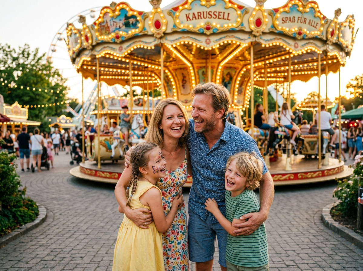 Glückliche Familie im Freizeitpark