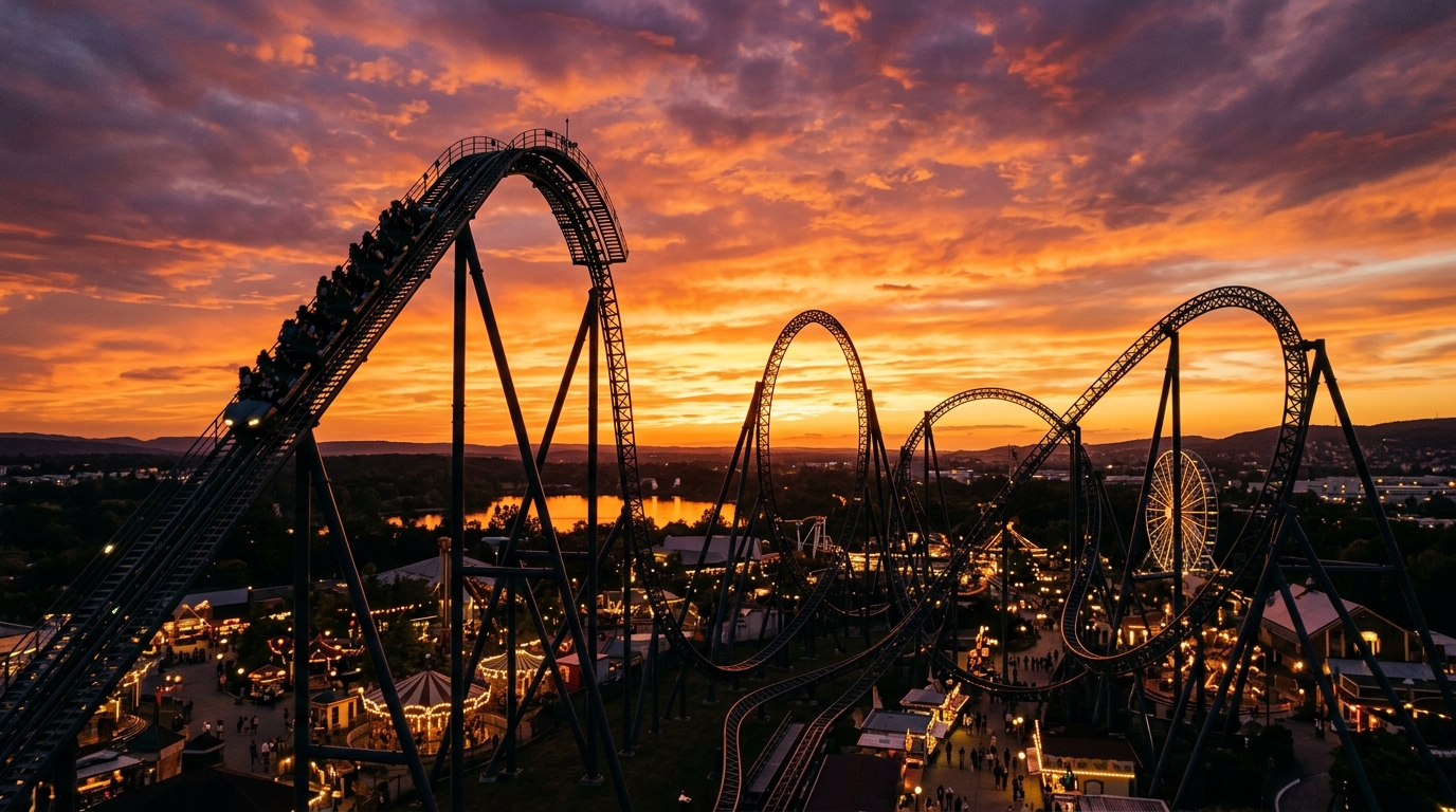 Achterbahn im Sonnenuntergang