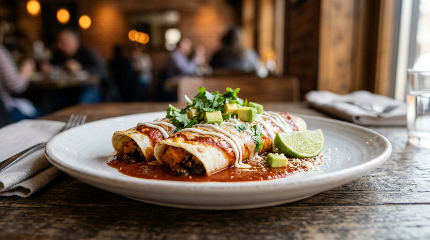 Sweet Potato Black Bean Enchiladas (Easy & Hearty) plated