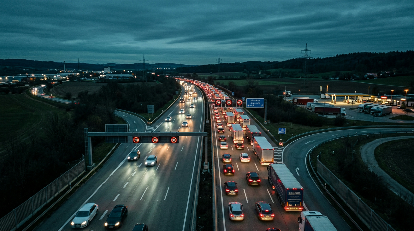 Deutsche Autobahn mit LKW-Mautverkehr