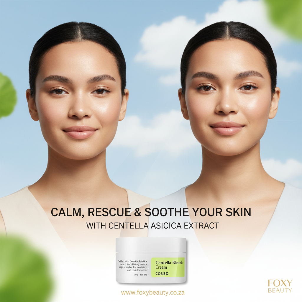 COSRX Centella Blemish Cream 30g South Africa — calming cica spot cream visual with Foxy Beauty branding