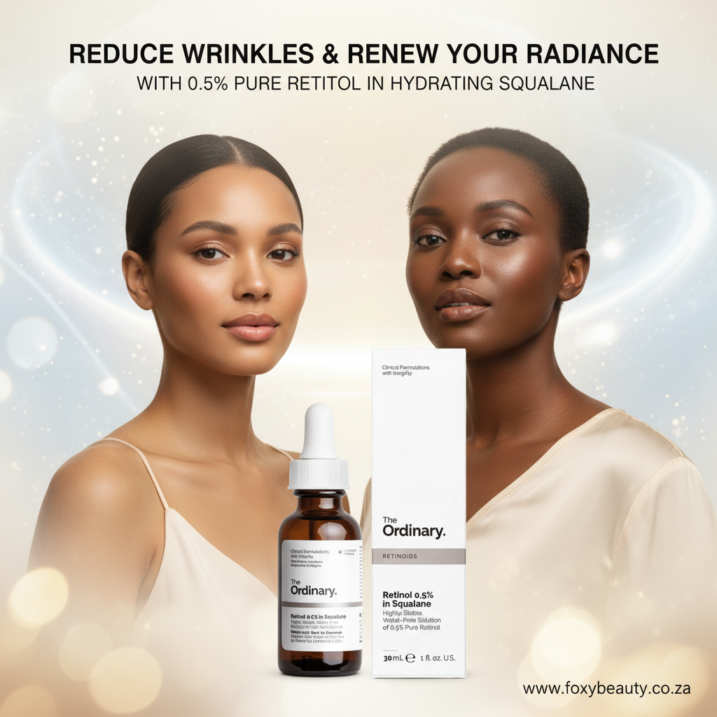 The Ordinary Retinol 0.5% in Squalane — South Africa; oil-serum that helps refine texture and reduce the look of fine lines